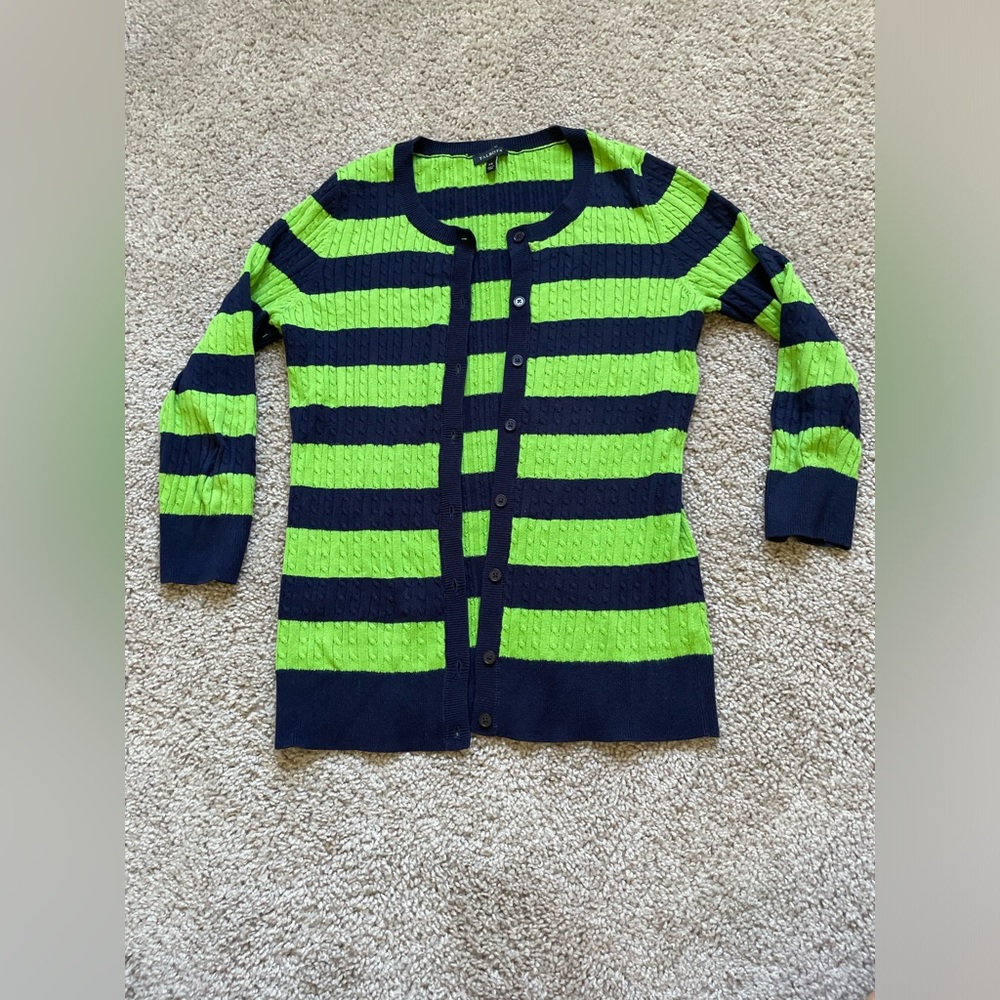 Talbots cardigan size xs green and navy sweater